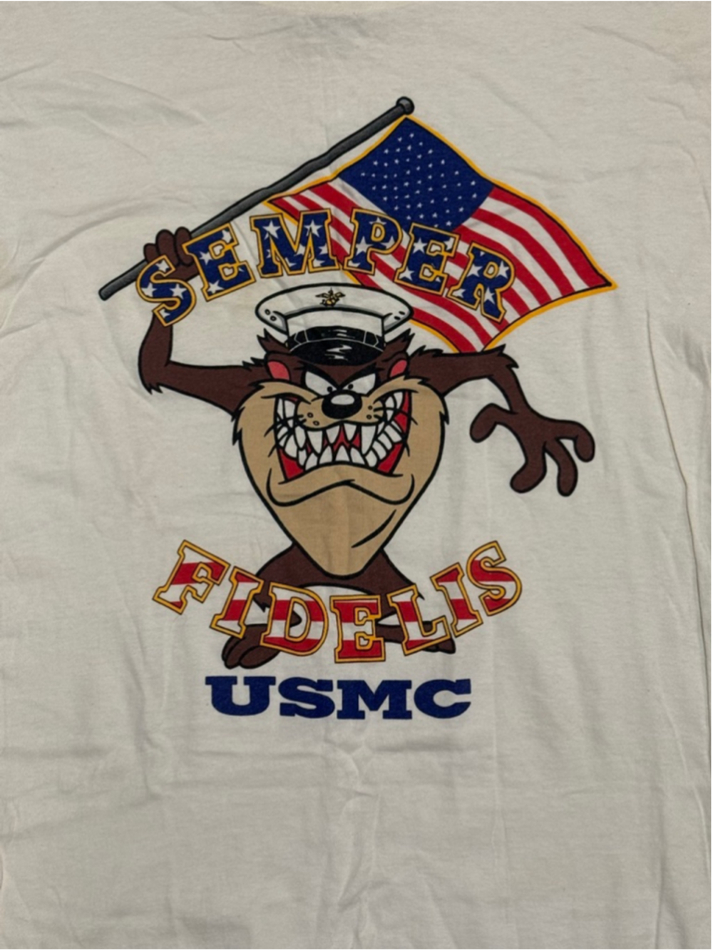 Vintage 1993 Taz Tasmanian Devil Semper Fidelis USMC T Shirt USA Made Large - Picture 2 of 5